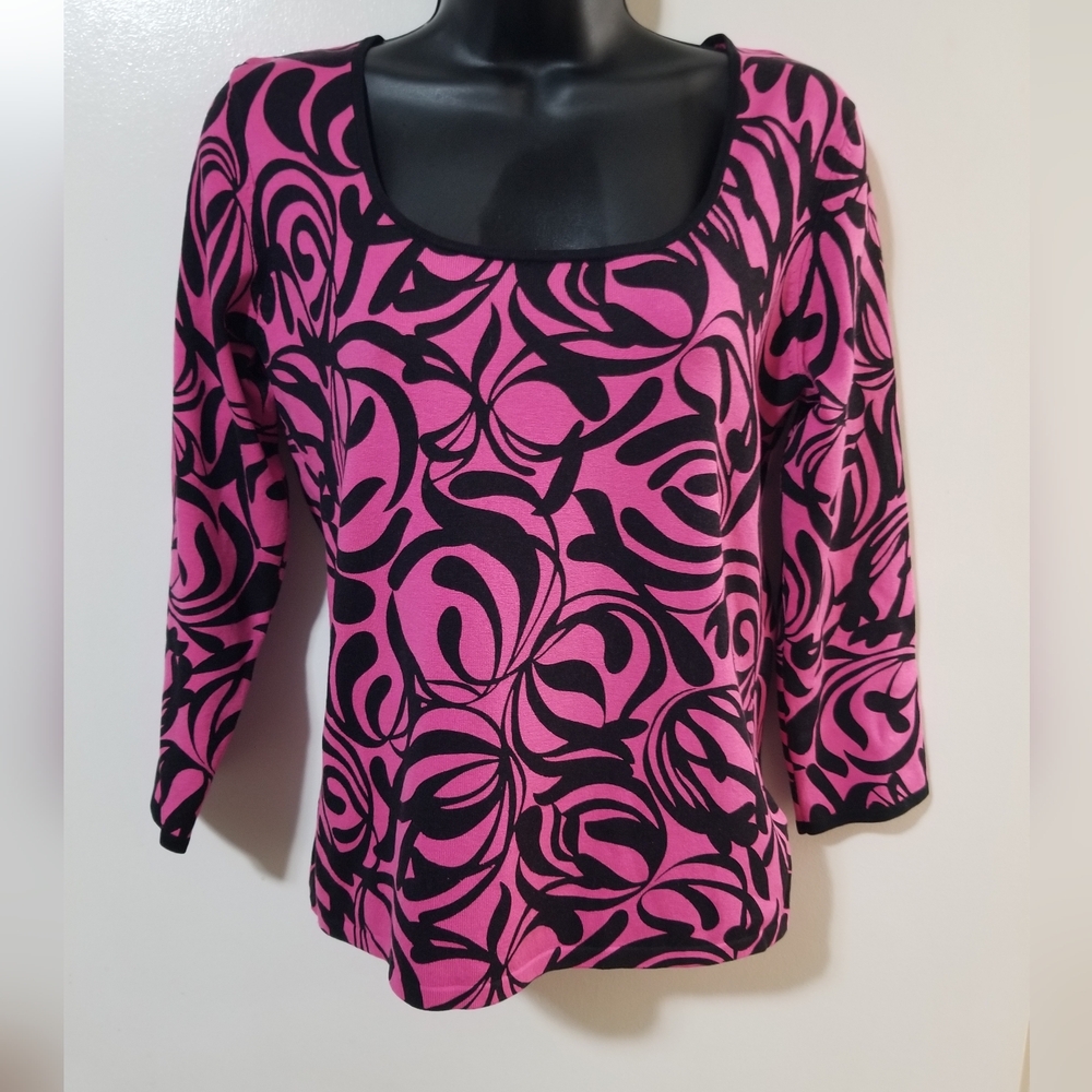 Nygård Pink Black Print Top Size 6-8